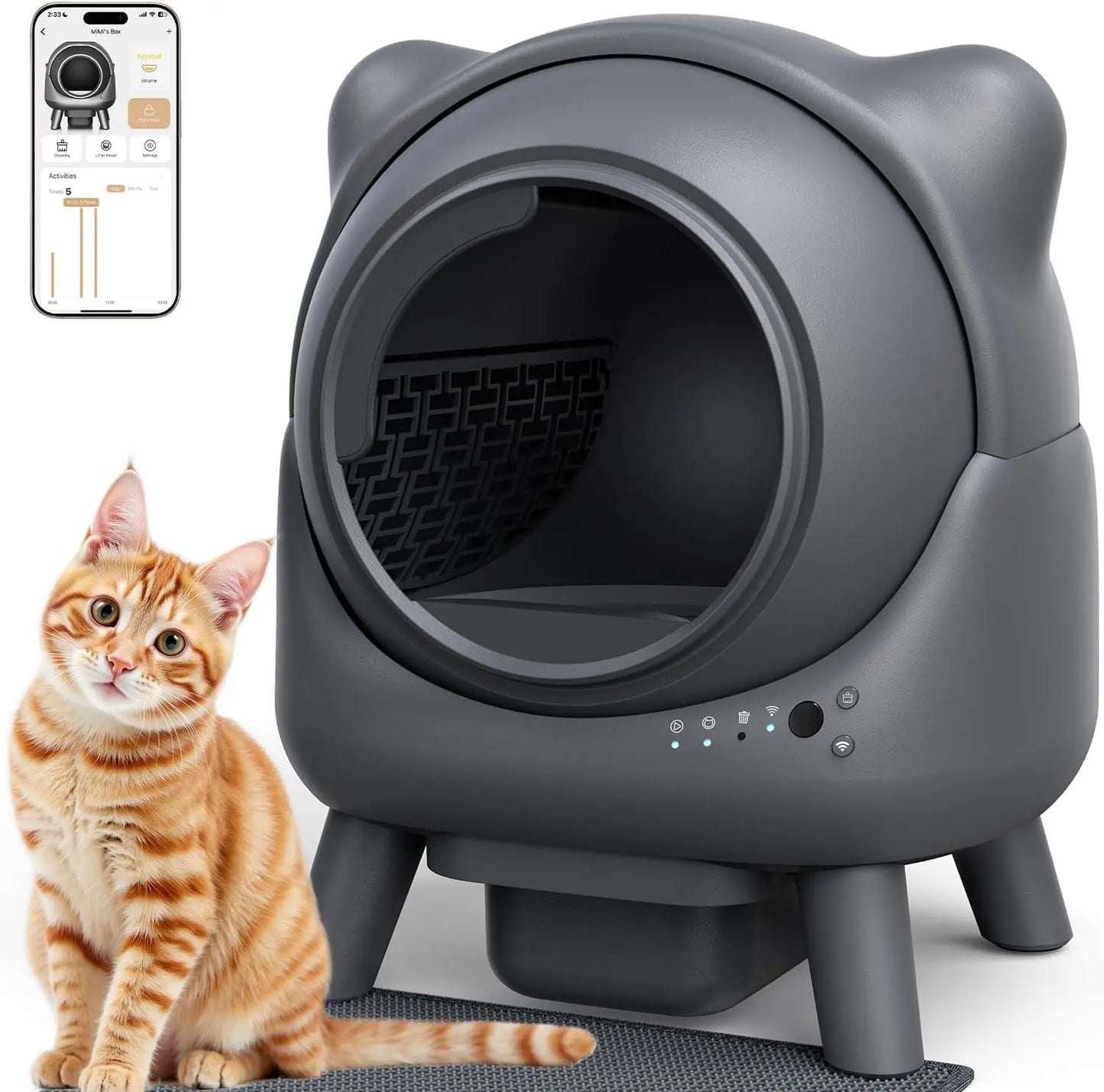 Automatic Self-Cleaning Cat Litter Box 65 L – Odor Control, App Monitor, Black Self Clening Litter Box