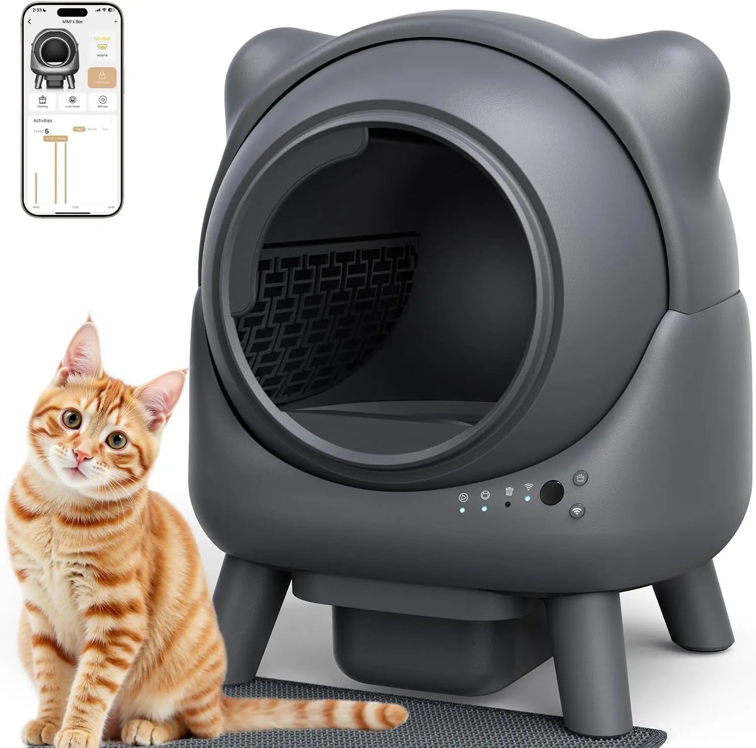 Automatic Self-Cleaning Cat Litter Box 65 L – Odor Control, App Monitor, Black Self Clening Litter Box