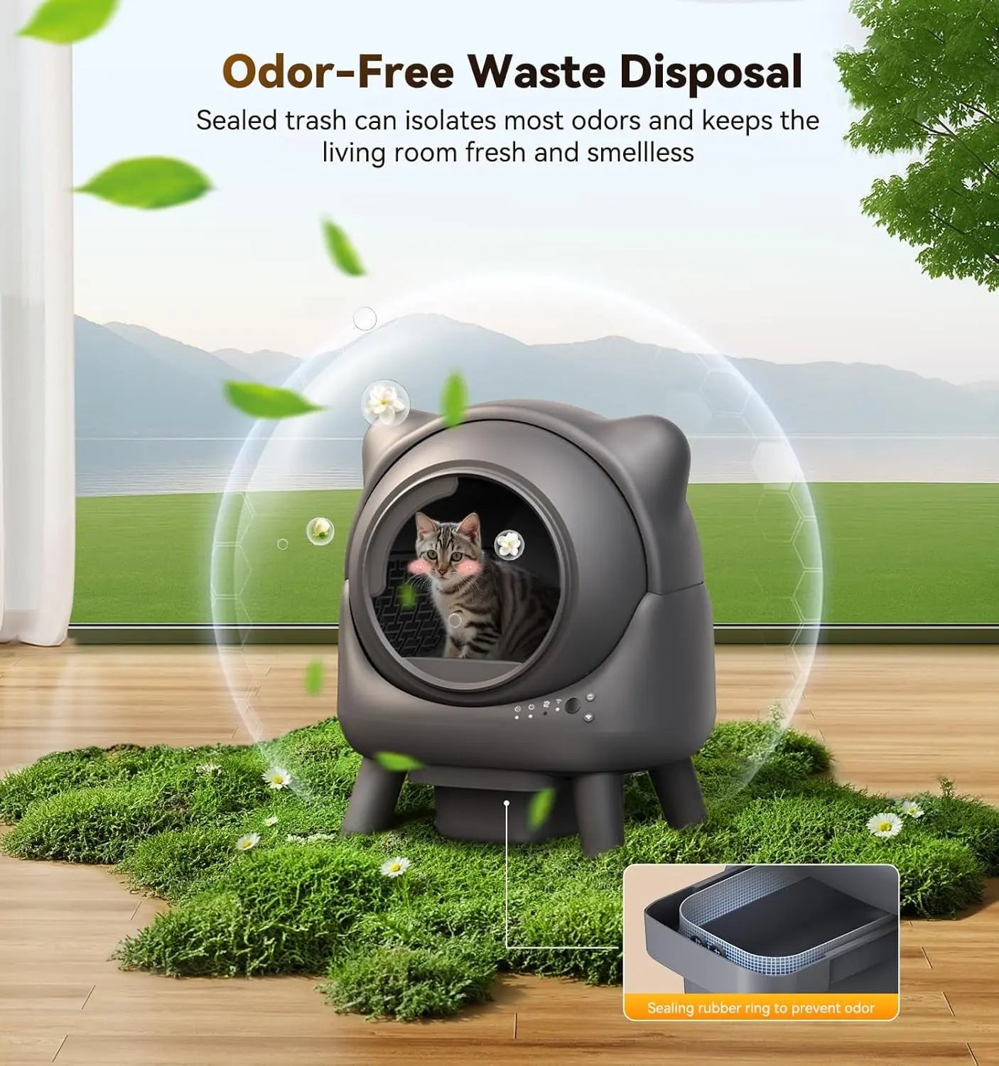 Automatic Self-Cleaning Cat Litter Box 65 L – Odor Control, App Monitor, Black