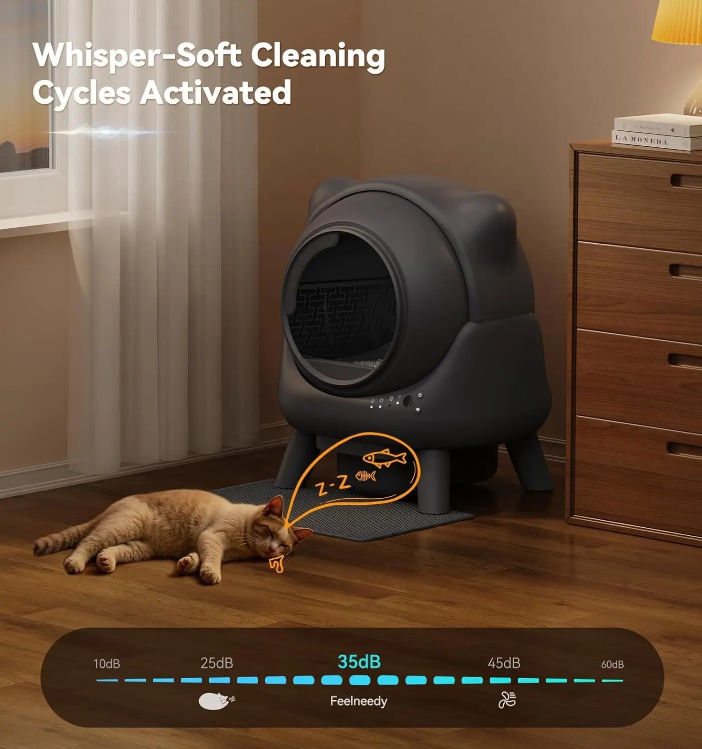 Automatic Self-Cleaning Cat Litter Box 65 L – Odor Control, App Monitor, Black