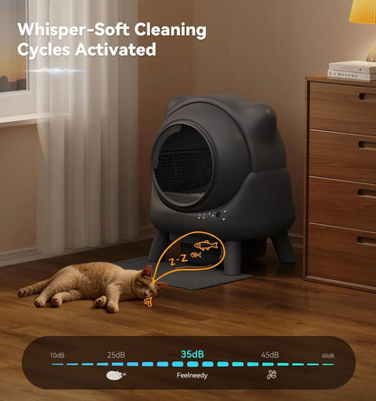 Automatic Self-Cleaning Cat Litter Box 65 L – Odor Control, App Monitor, Black