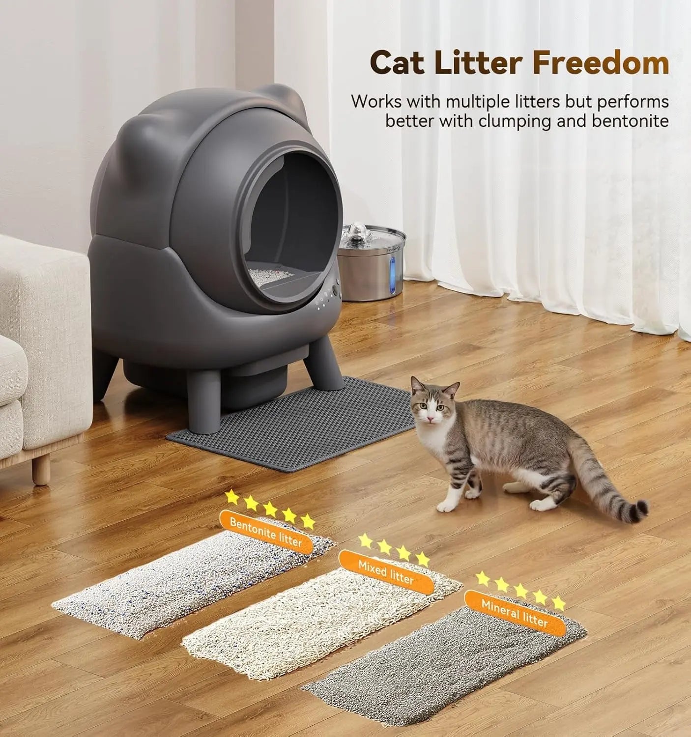 Automatic Self-Cleaning Cat Litter Box 65 L – Odor Control, App Monitor, Black