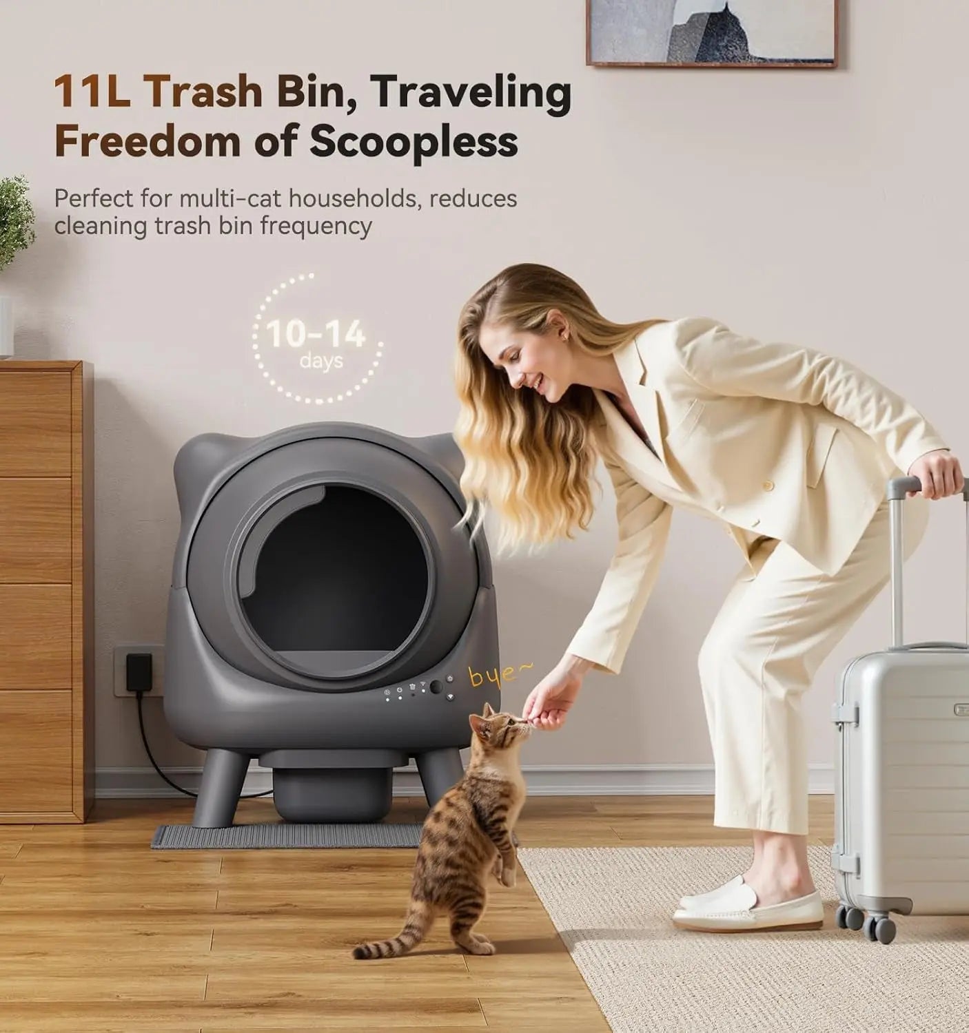 Automatic Self-Cleaning Cat Litter Box 65 L – Odor Control, App Monitor, Black