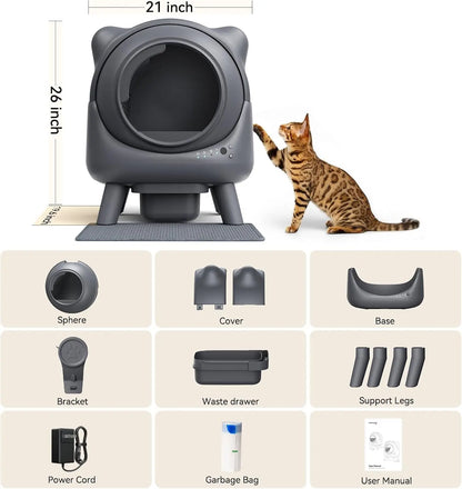 Automatic Self-Cleaning Cat Litter Box 65 L – Odor Control, App Monitor, Black