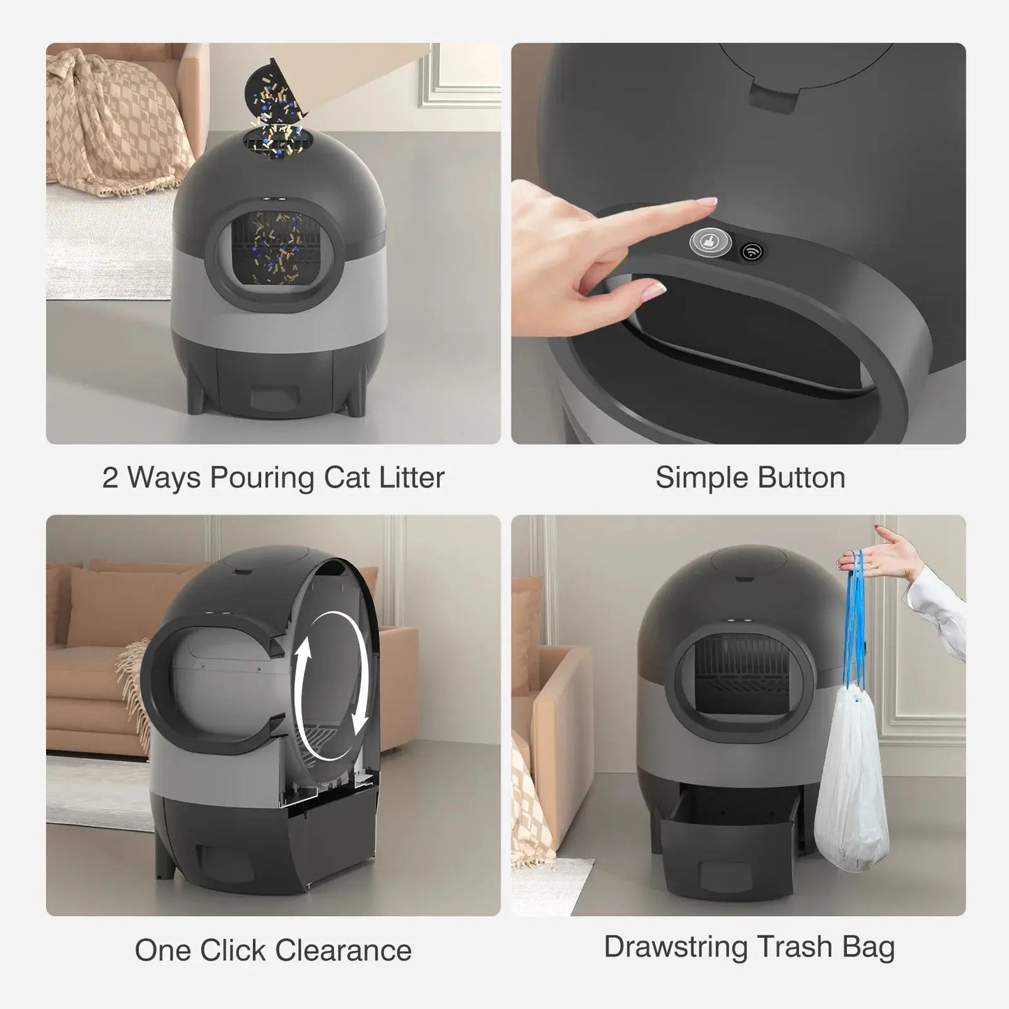 Automatic Self-Cleaning Cat Litter Box WiFi APP Control XL for Multiple Cats (black)