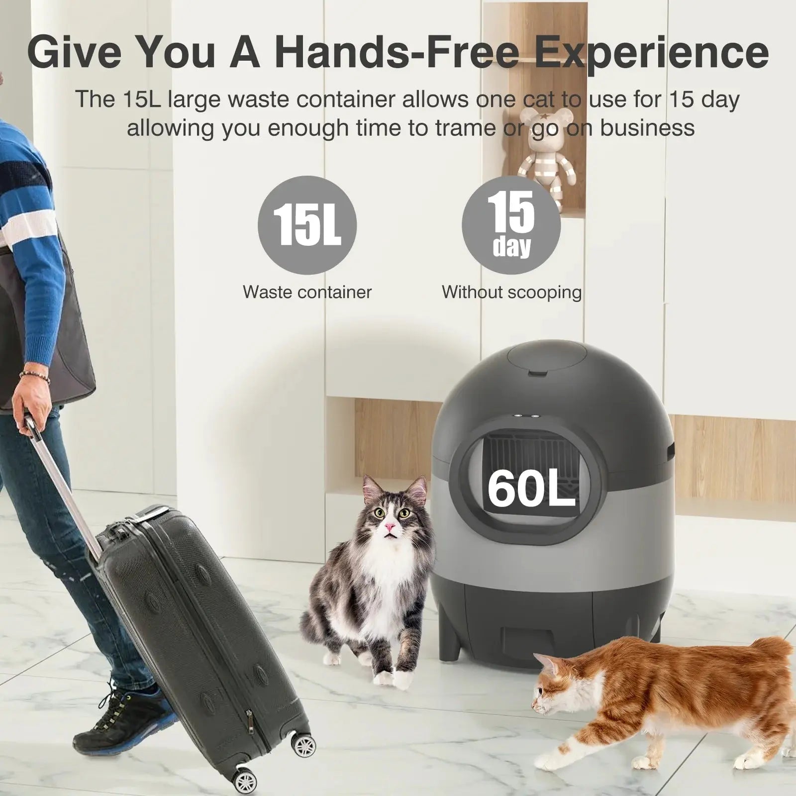 Automatic Self-Cleaning Cat Litter Box WiFi APP Control XL for Multiple Cats (black)
