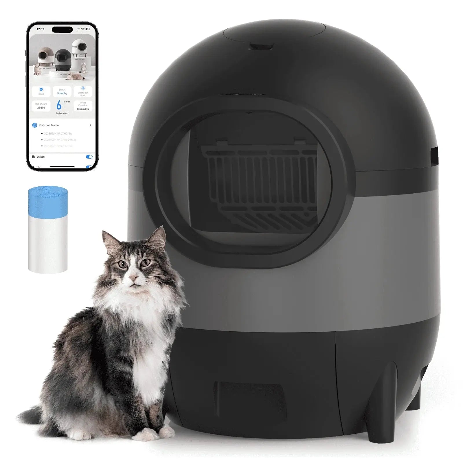 Automatic Self-Cleaning Cat Litter Box WiFi APP Control XL for Multiple Cats (black) Black
