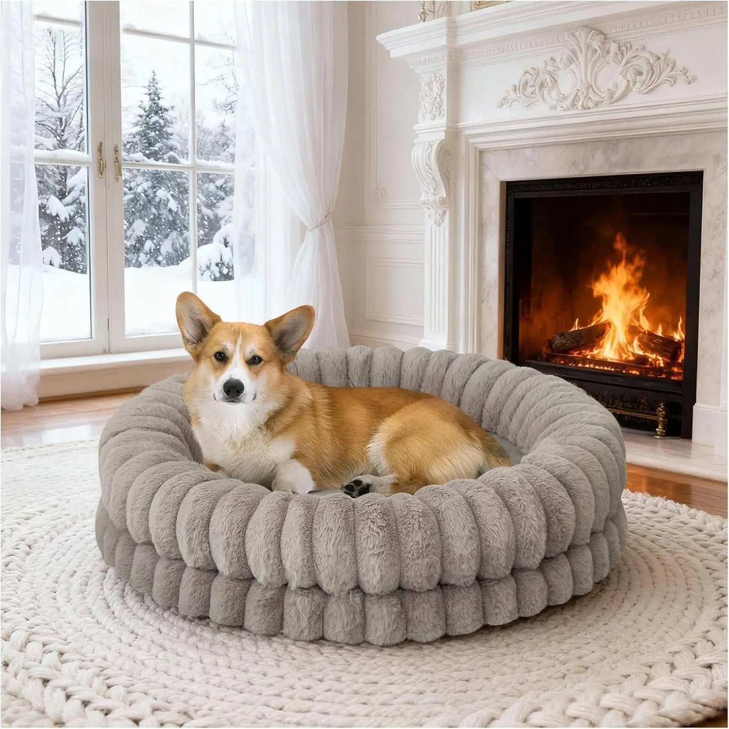 BALANCE Luxury Donut Dog Bed | Orthopedic Calming Round Bed (Washable) Oatmeal 30.0"L X 30.0"W X 7.0"Th