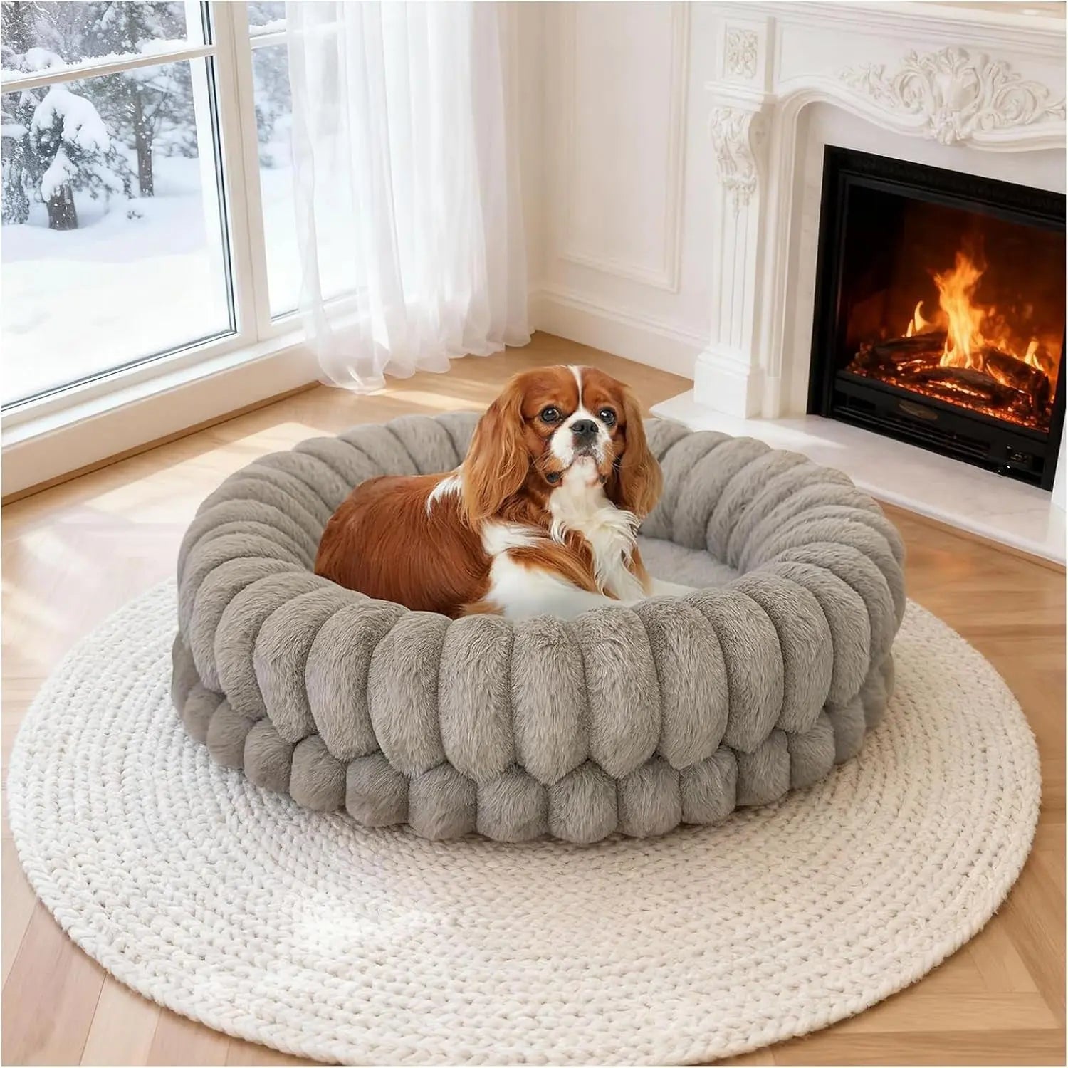 BALANCE Luxury Donut Dog Bed | Orthopedic Calming Round Bed (Washable) Oatmeal 23.0"L X 23.0"W X 6.5"Th