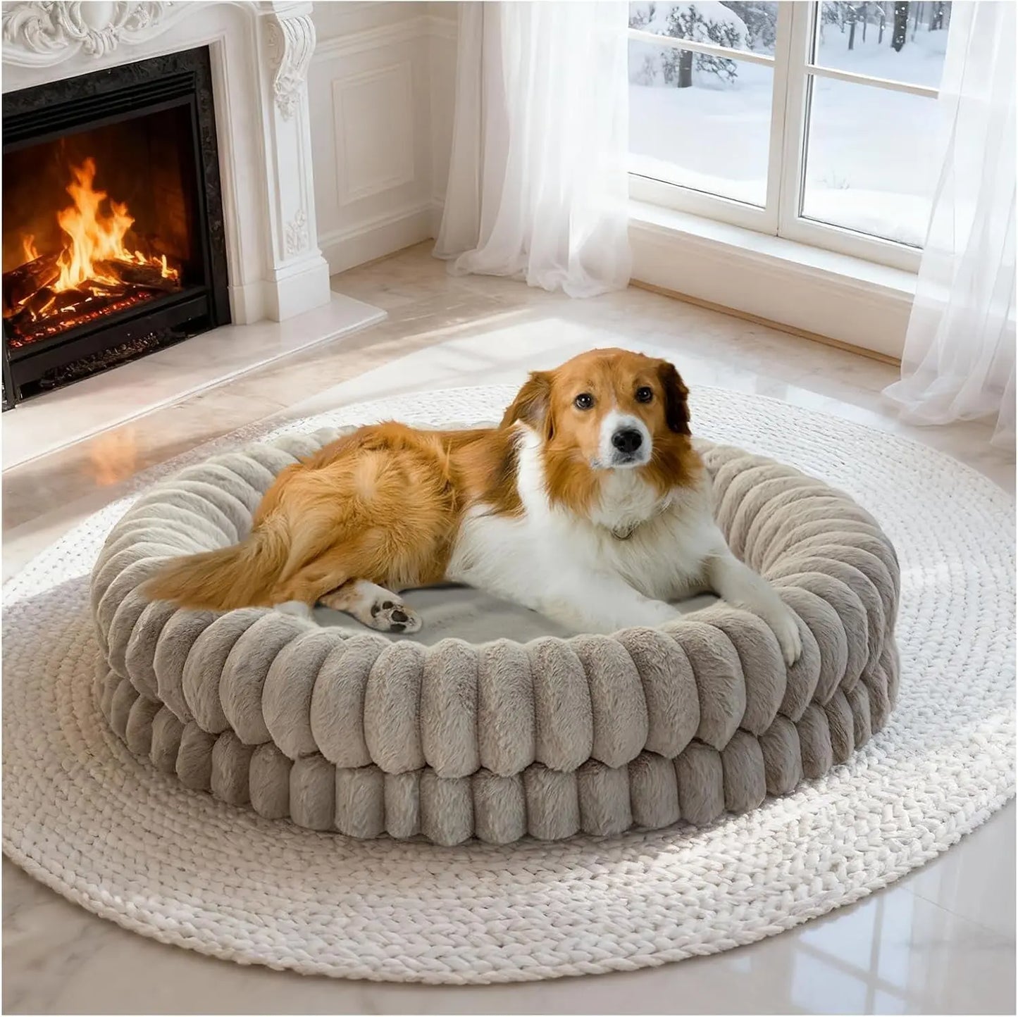 BALANCE Luxury Donut Dog Bed | Orthopedic Calming Round Bed (Washable) Oatmeal 36.0"L X 36.0"W X 7.5"Th