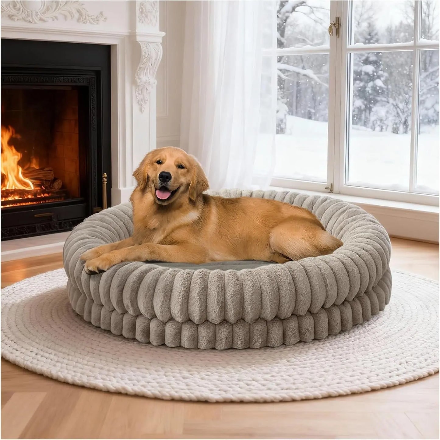 BALANCE Luxury Donut Dog Bed | Orthopedic Calming Round Bed (Washable) Oatmeal 43.0"L X 43.0"W X 9"Th