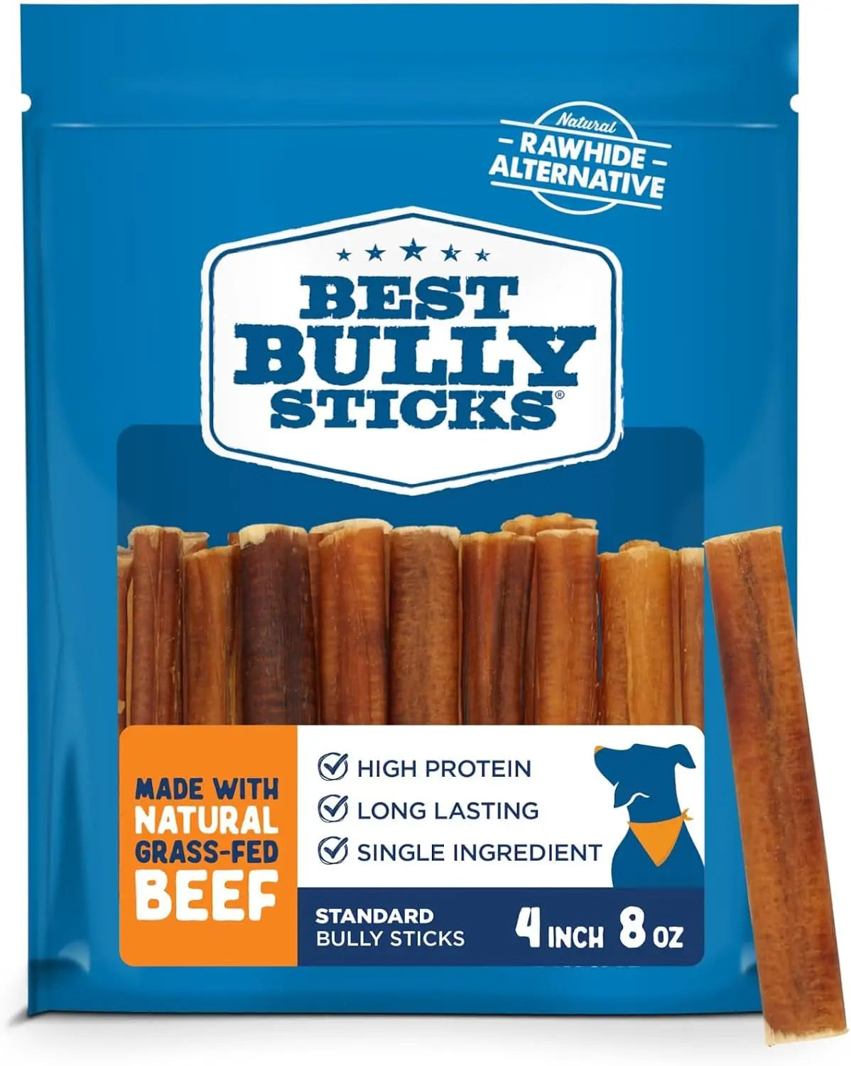 Best Bully Sticks Natural Beef Dog Chews – Grass-Fed, Grain & Rawhide Free 4" 8Oz Bully Sticks
