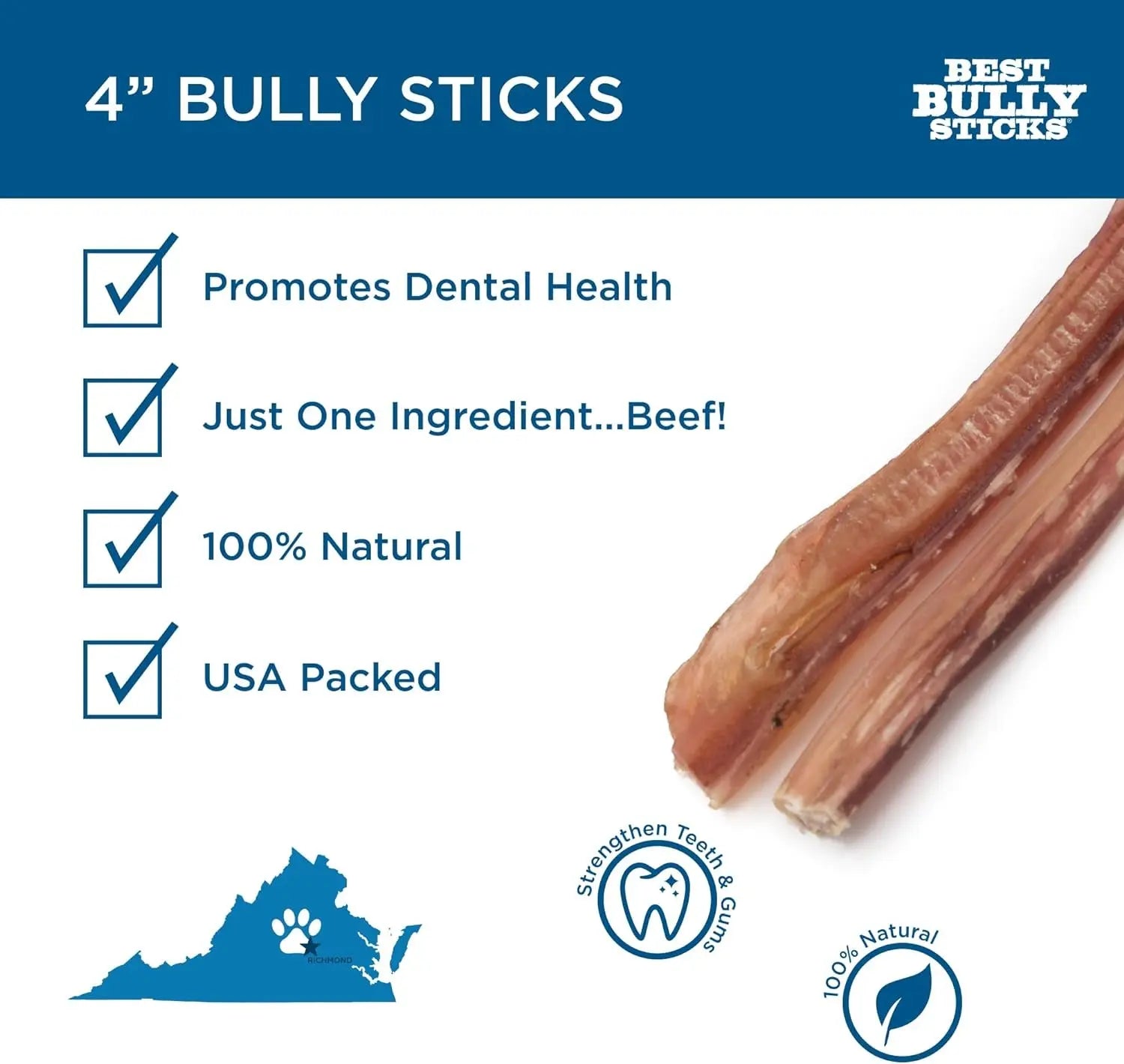 Best Bully Sticks Natural Beef Dog Chews – Grass-Fed, Grain & Rawhide Free
