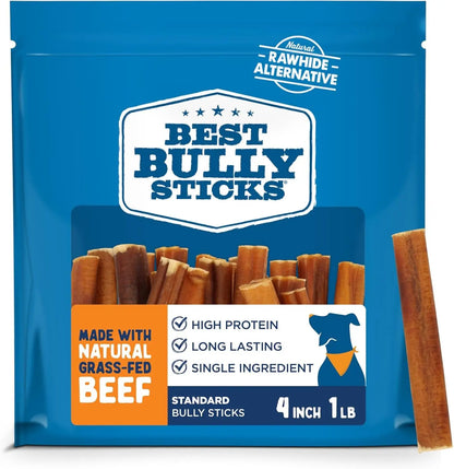 Best Bully Sticks Natural Beef Dog Chews – Grass-Fed, Grain & Rawhide Free 4" 16Oz Bully Sticks