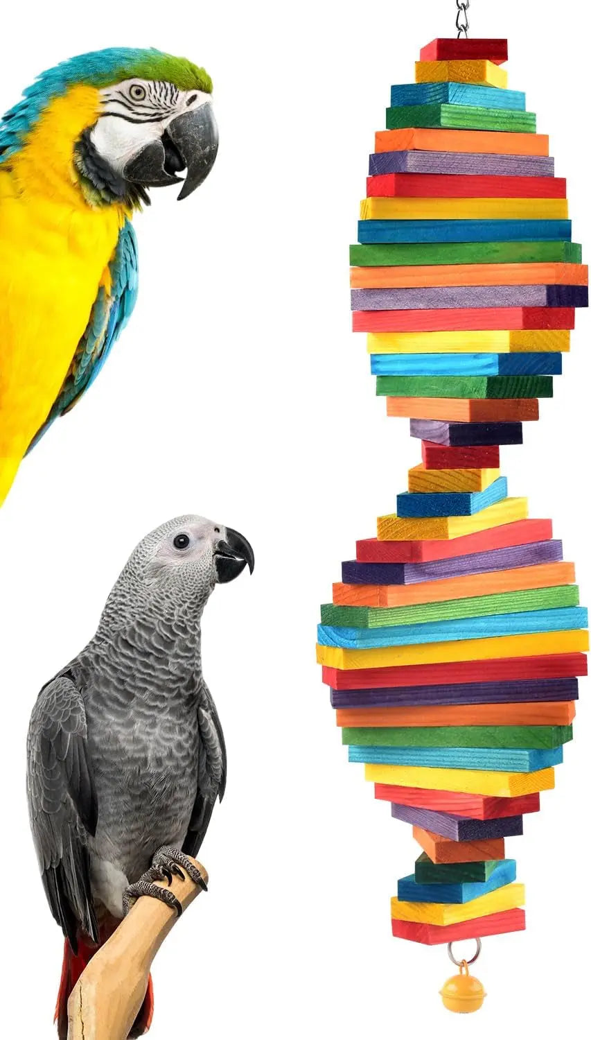 Bird Chew Toy with Wooden Blocks, Hanging Parrot Toy for Medium to Large Birds 1 Pcs