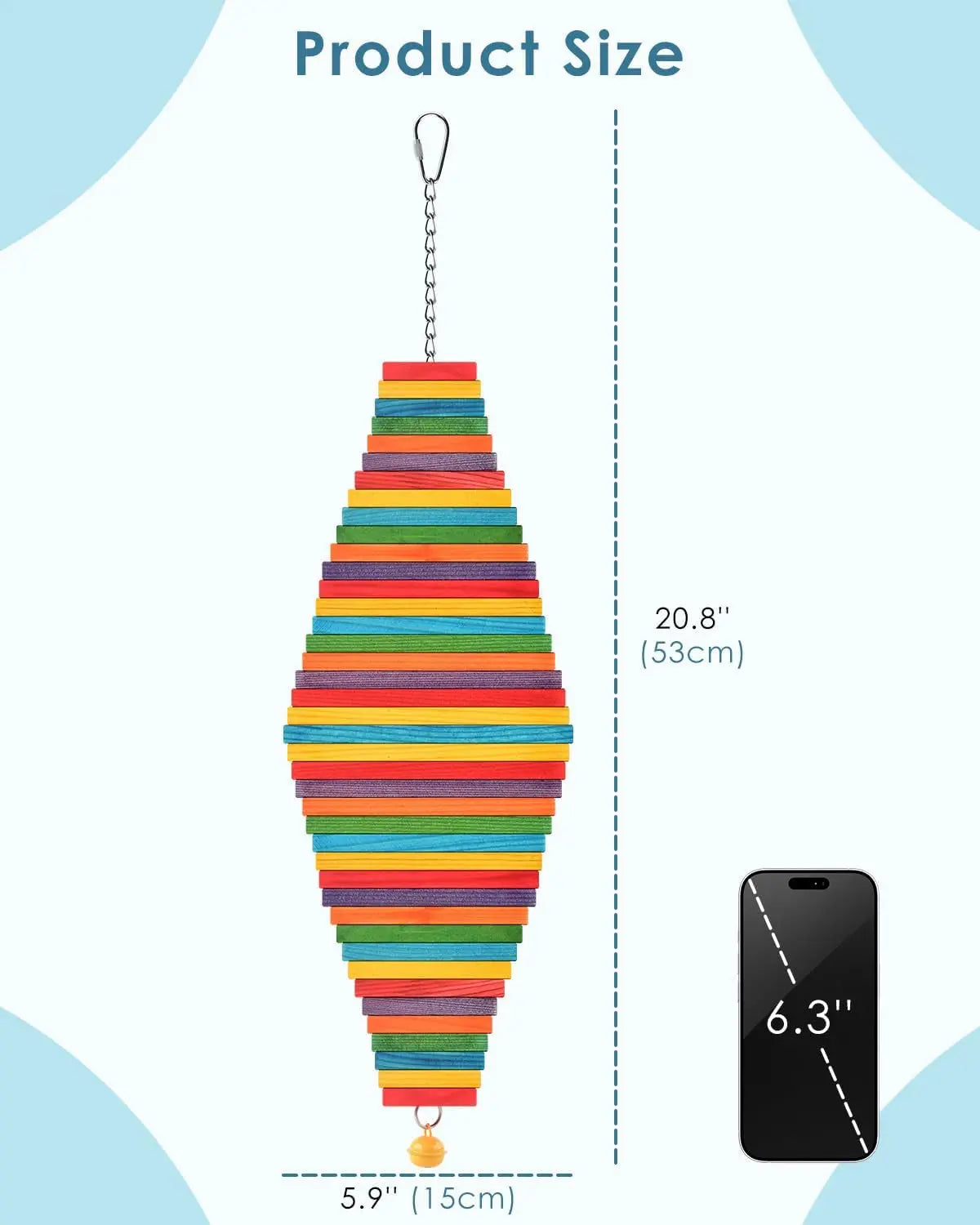 Bird Chew Toy with Wooden Blocks, Hanging Parrot Toy for Medium to Large Birds