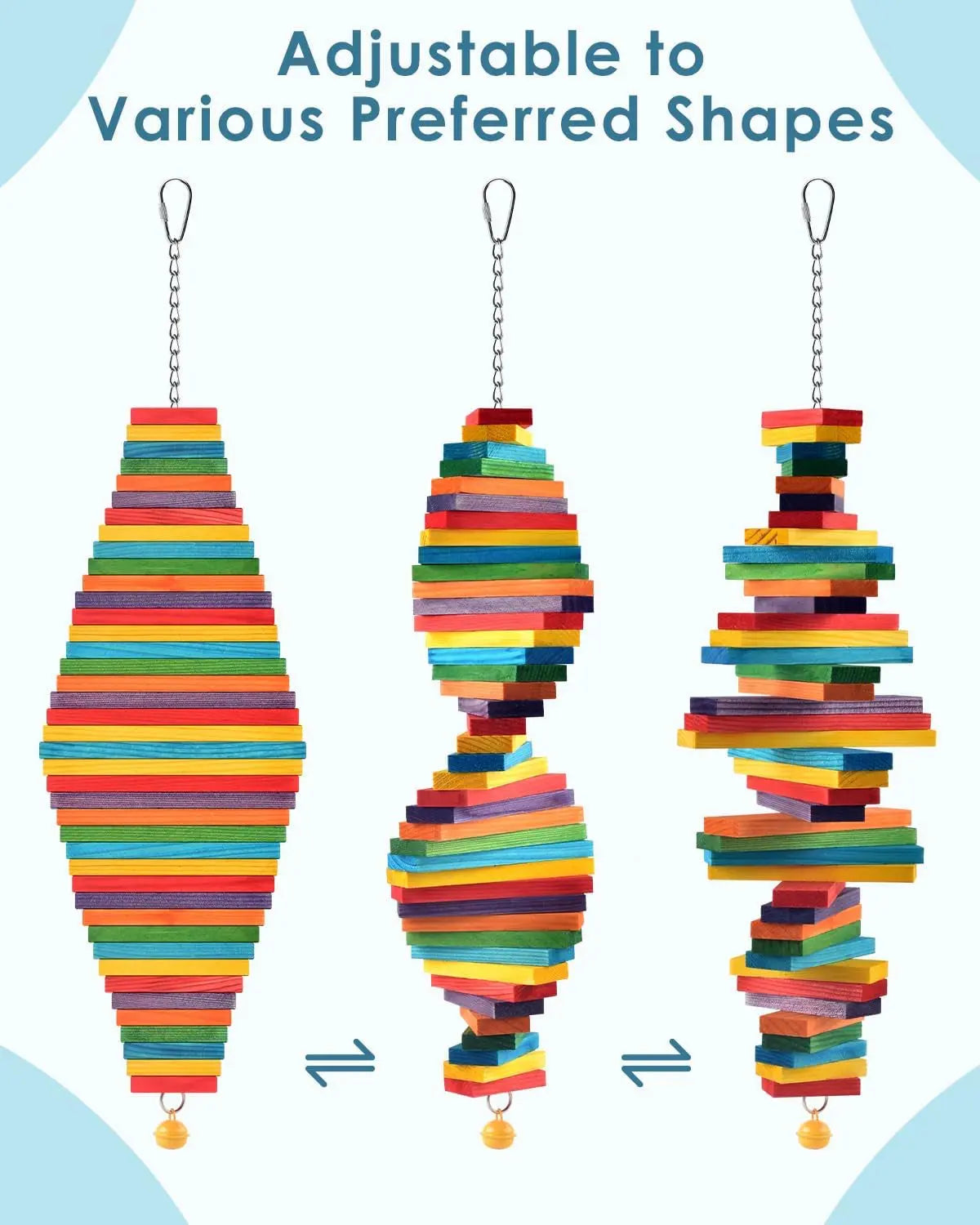 Bird Chew Toy with Wooden Blocks, Hanging Parrot Toy for Medium to Large Birds