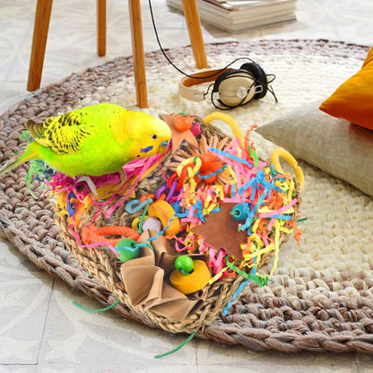 Bird Grass Mat Foraging Toy, Hanging Climbing & Shredder Toy for Small Birds