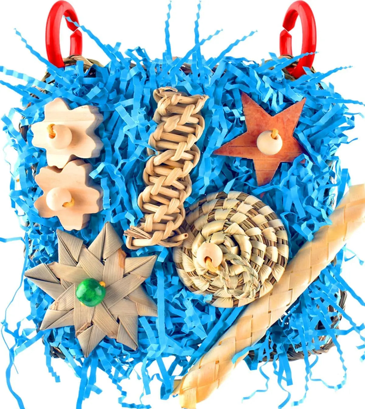 Bird Grass Mat Foraging Toy, Hanging Climbing & Shredder Toy for Small Birds Blue