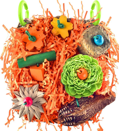 Bird Grass Mat Foraging Toy, Hanging Climbing & Shredder Toy for Small Birds Orange