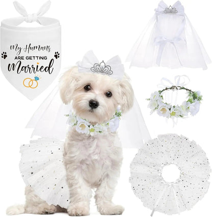 Birthday & Christmas Dog Costume Set with Tutu, Bandana & Hat, Holiday Outfit S–M White(Wedding Veil) S(Suit For Small Dogs)