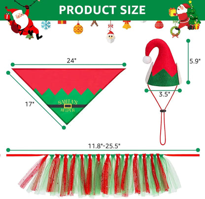 Birthday & Holiday Dog Costume Set with Tutu, Bandana & Hat, Holiday Outfit S–M