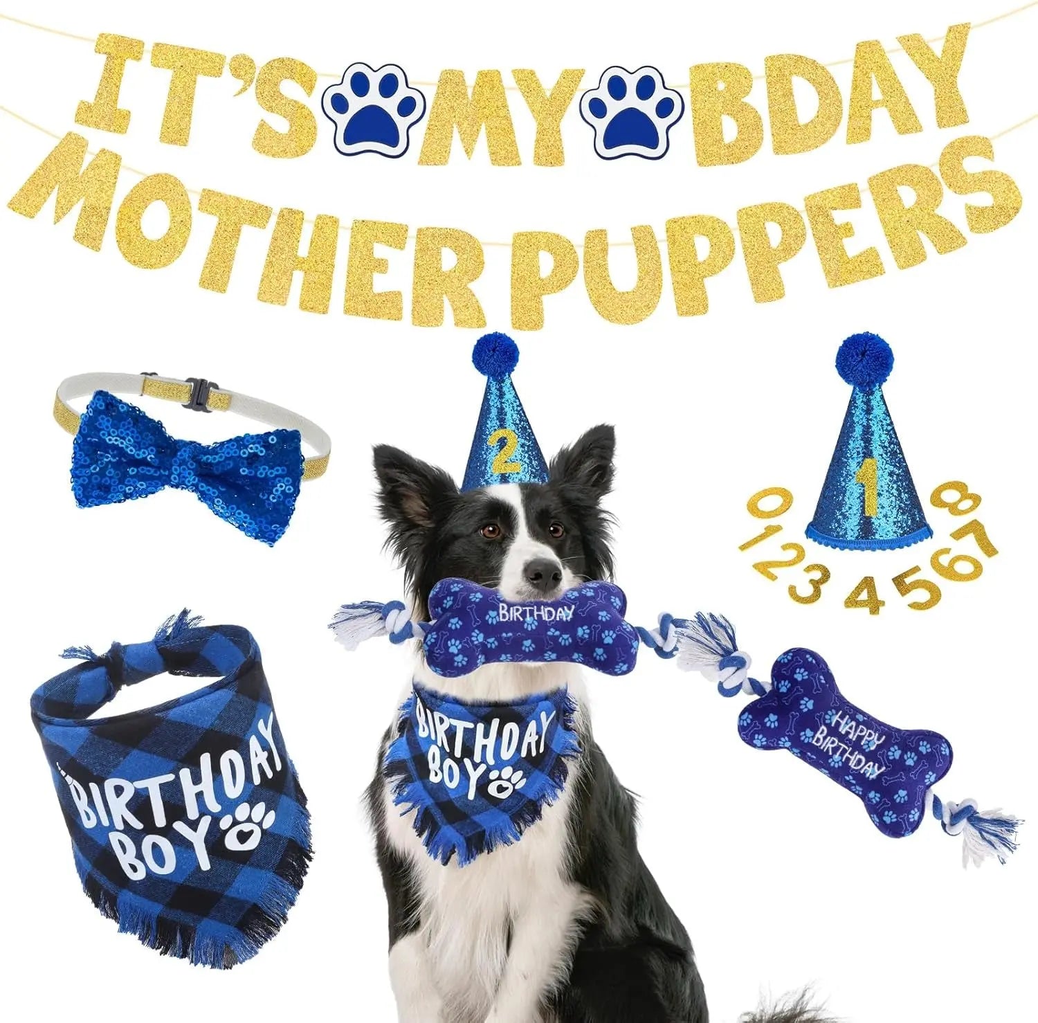 Birthday & Holiday Dog Costume Set with Tutu, Bandana & Hat, Holiday Outfit S–M Boy-Blue Plaid(Birthday) S(Suit For Small Dogs)