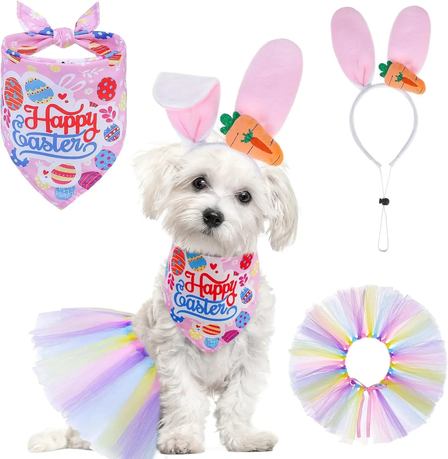 Birthday & Holiday Dog Costume Set with Tutu, Bandana & Hat, Holiday Outfit S–M Pink(Easter) S(Suit For Small Dogs)