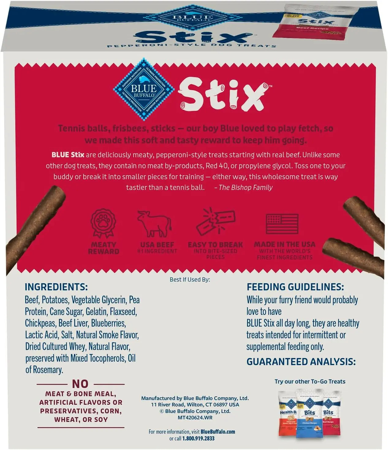 Blue Buffalo Stix Soft Dog Treats Beef 1oz ToGo 12 Pack Natural