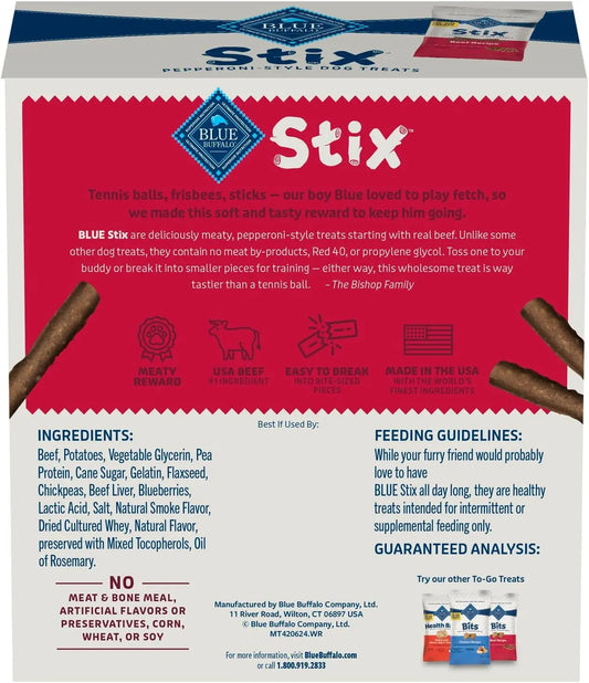 Blue Buffalo Stix Soft Dog Treats Beef 1oz ToGo 12 Pack Natural