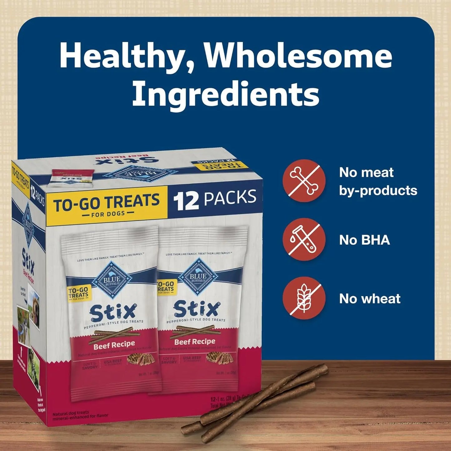 Blue Buffalo Stix Soft Dog Treats Beef 1oz ToGo 12 Pack Natural