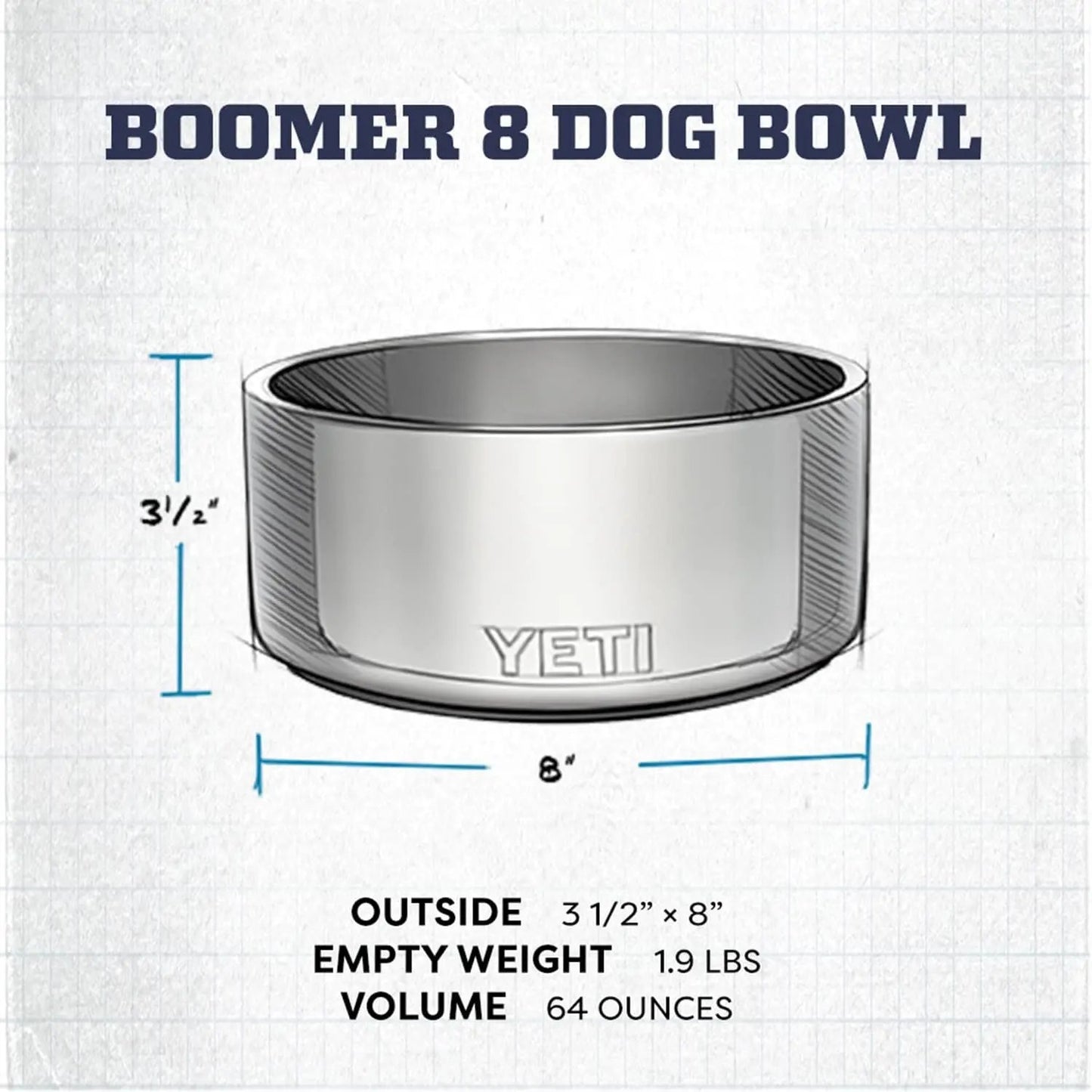 YETI 8, Stainless Steel, Non-Slip Dog Bowl, Holds 64 Ounces