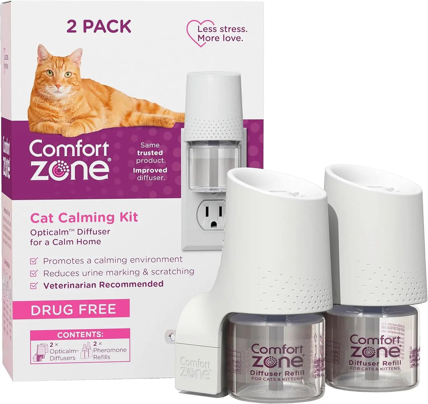 Cat Calming Diffuser Value Kit – 3 Plug-Ins & 6 Refills for Anxiety Relief 2 Diffusers, 2 Refills