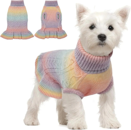 Cable Knit Dog Sweater Dress | Soft Turtleneck Warm Pet Pullover (XS–XL) Gradient Pink Medium