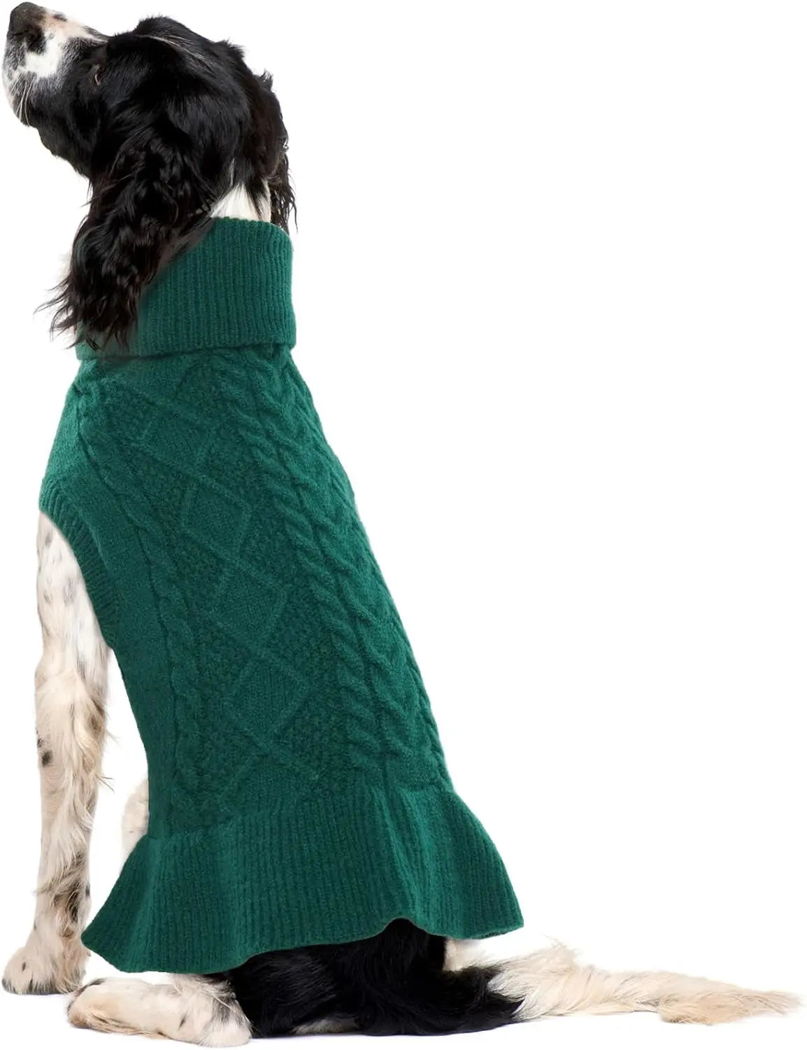 Cable Knit Dog Sweater Dress | Soft Turtleneck Warm Pet Pullover (XS–XL) Green Large