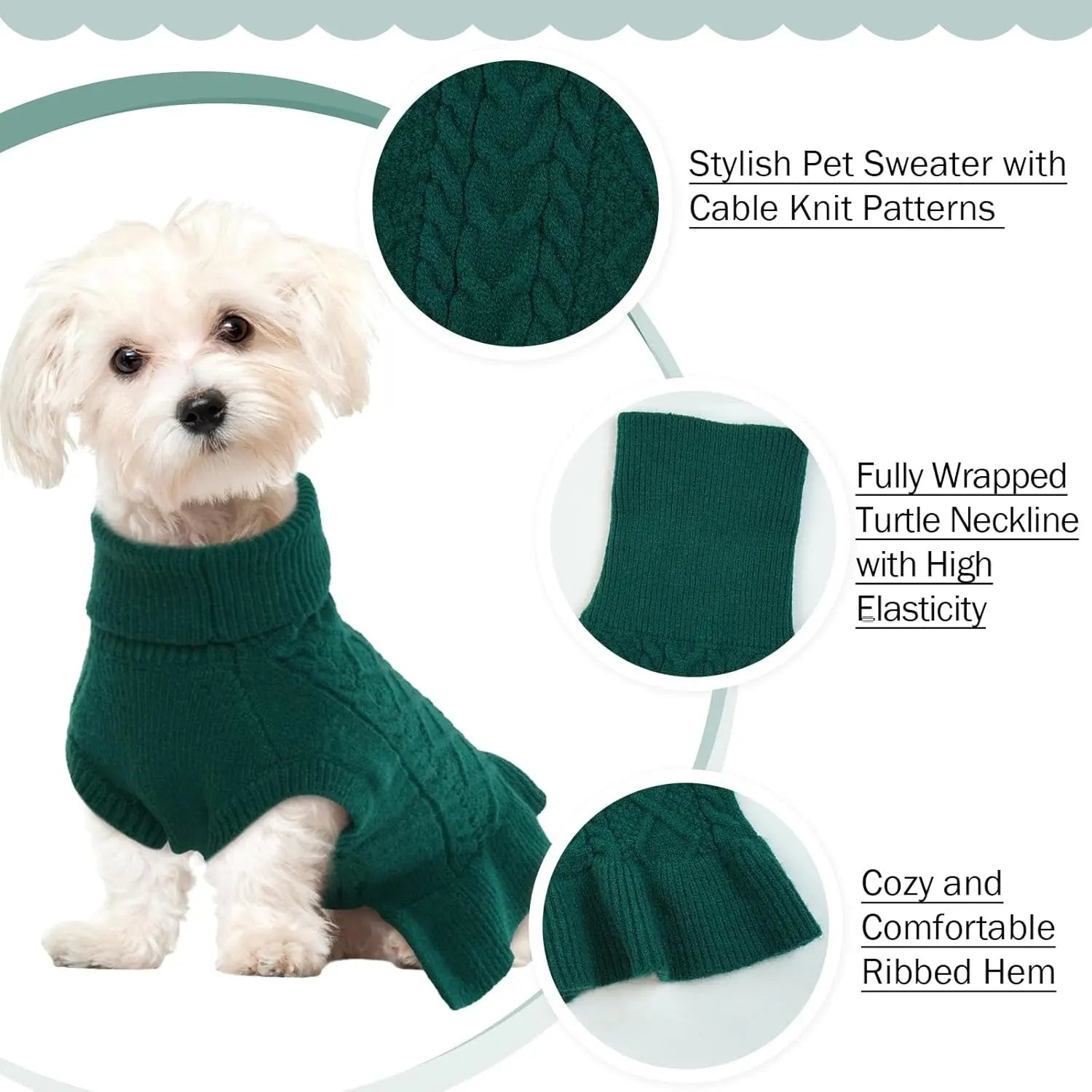 Cable Knit Dog Sweater Dress | Soft Turtleneck Warm Pet Pullover (XS–XL)