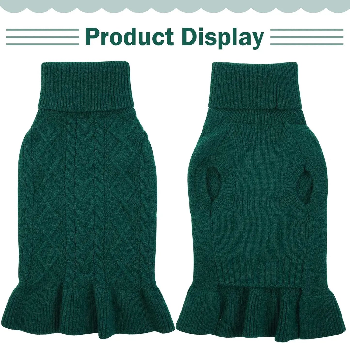 Cable Knit Dog Sweater Dress | Soft Turtleneck Warm Pet Pullover (XS–XL)