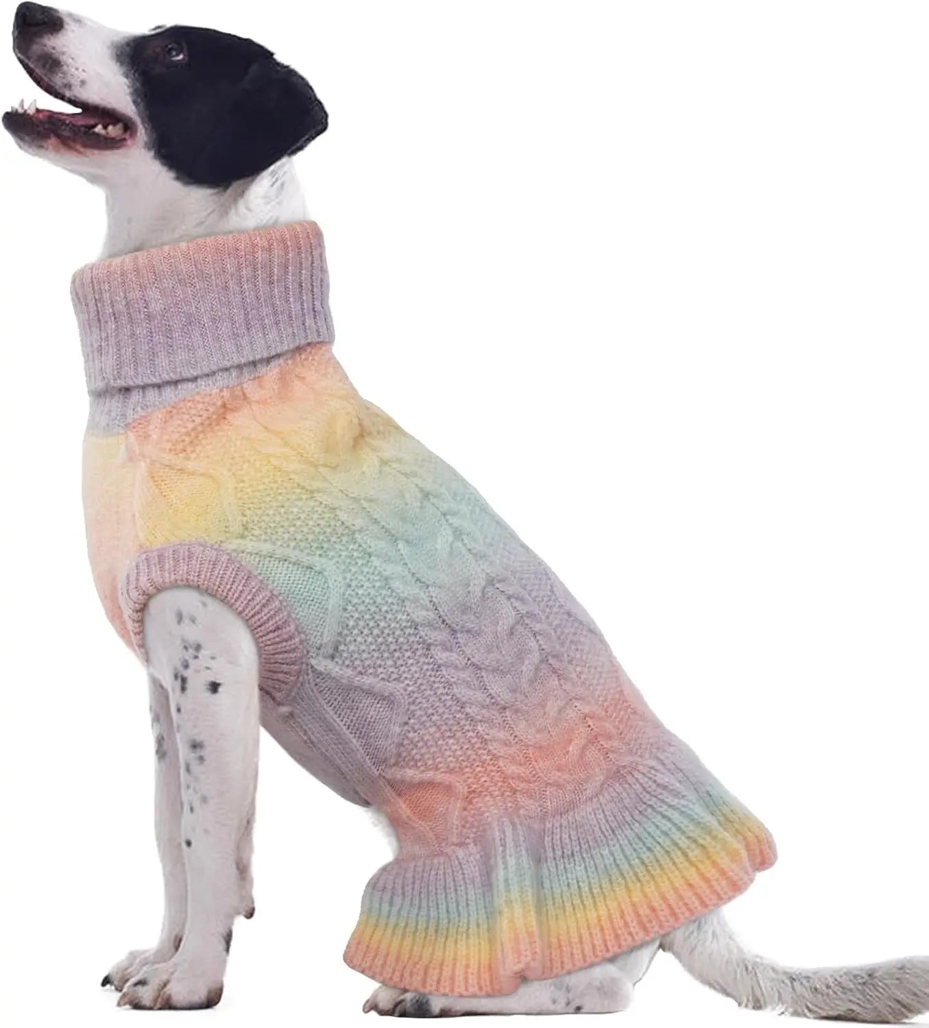 Cable Knit Dog Sweater Dress | Soft Turtleneck Warm Pet Pullover (XS–XL) Gradient Pink