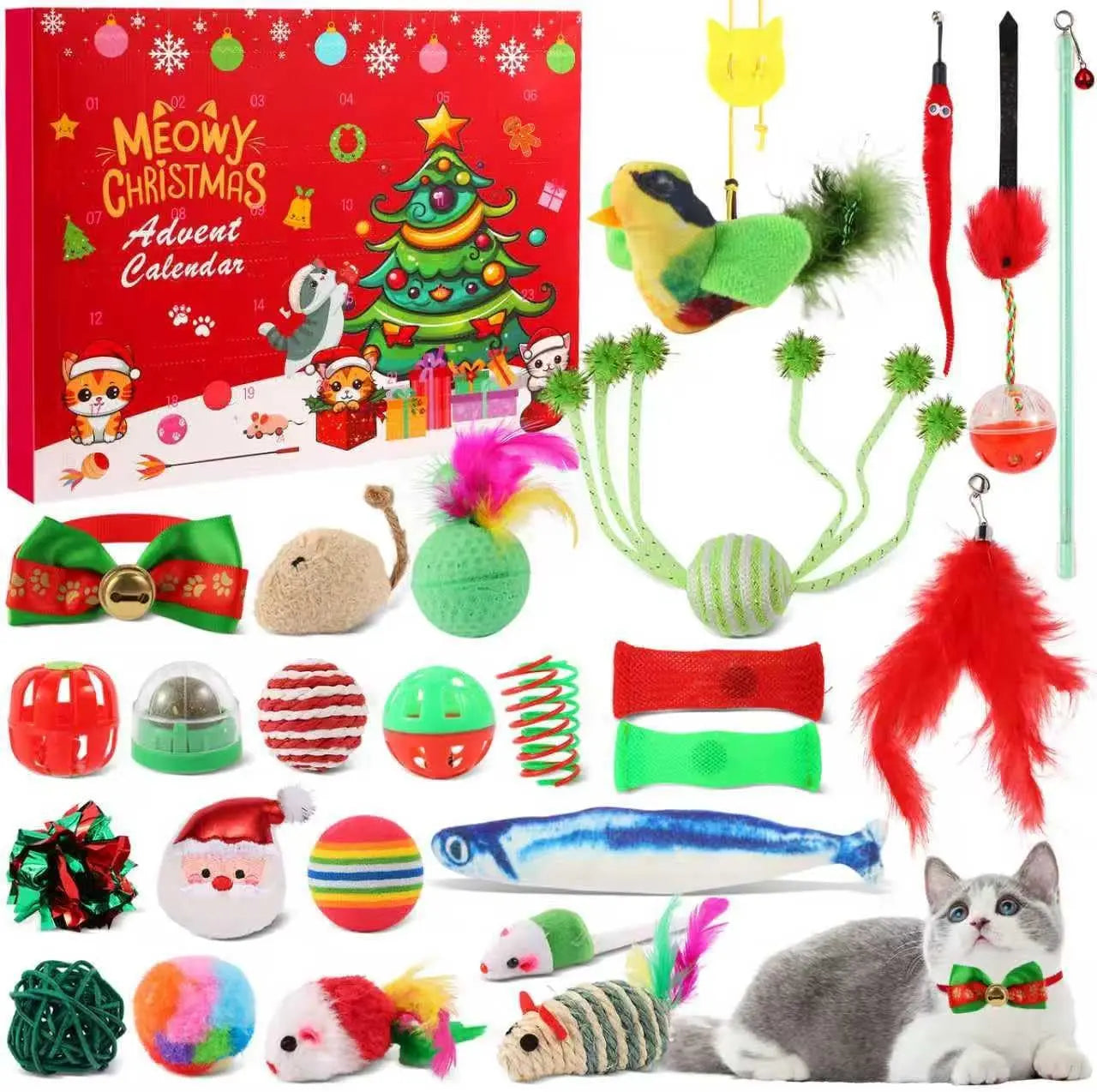 Cat Advent Calendar 2025 24-Day Christmas Countdown with Cat Toys 24 Pack Cat-A