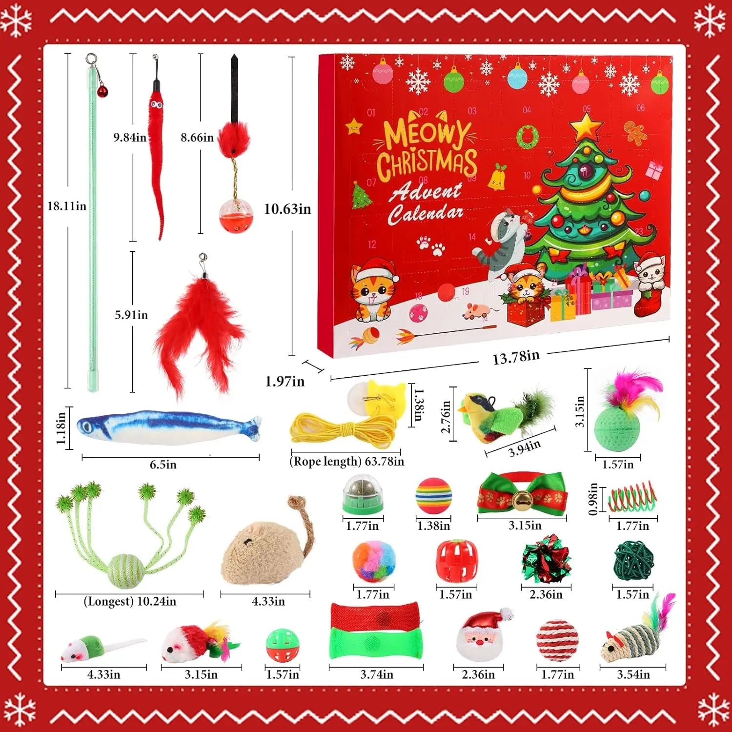 Cat Advent Calendar 2025 24-Day Christmas Countdown with Cat Toys 24 Pack