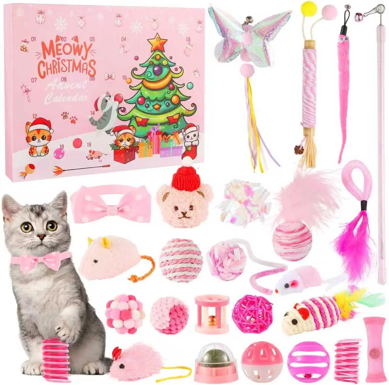 Cat Advent Calendar 2025 24-Day Christmas Countdown with Cat Toys 24 Pack Cat-B