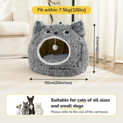 Cat Bed Cave for Indoor Cats, Plush Hooded Cat Bed with Removable Cushion