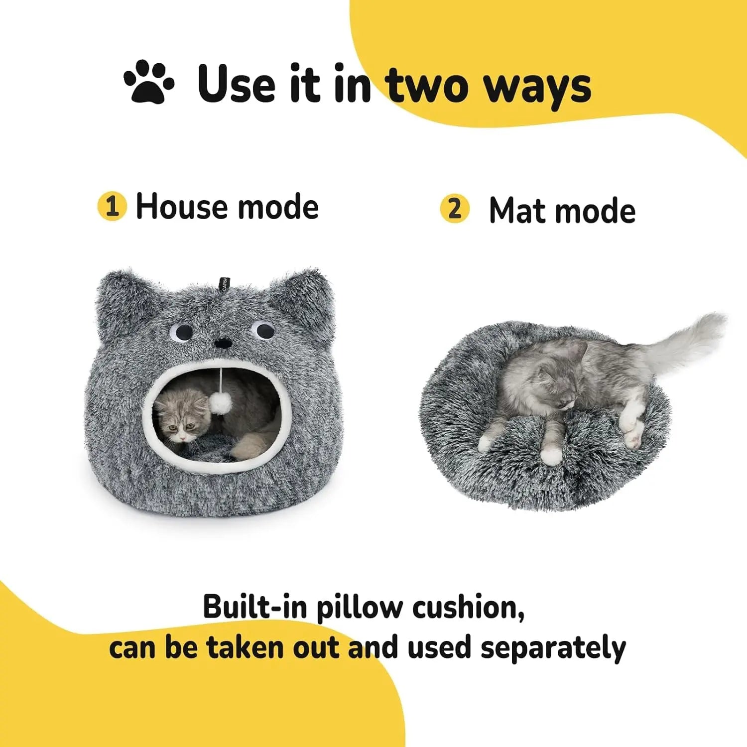 Cat Bed Cave for Indoor Cats, Plush Hooded Cat Bed with Removable Cushion