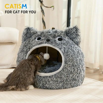 Cat Bed Cave for Indoor Cats, Plush Hooded Cat Bed with Removable Cushion