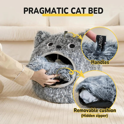 Cat Bed Cave for Indoor Cats, Plush Hooded Cat Bed with Removable Cushion