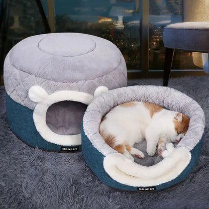 Cat Bed House, Soft Plush Warm Pet Nest with Cushion for Small Dogs & Cats, Cozy Winter Sleeping Mat