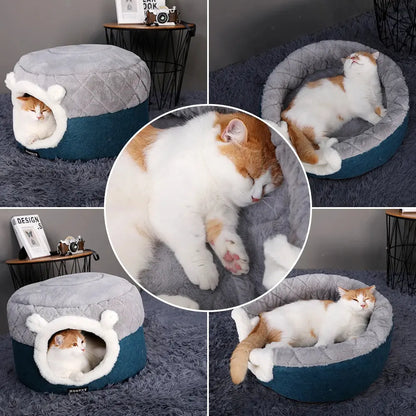 Cat Bed House, Soft Plush Warm Pet Nest with Cushion for Small Dogs & Cats, Cozy Winter Sleeping Mat