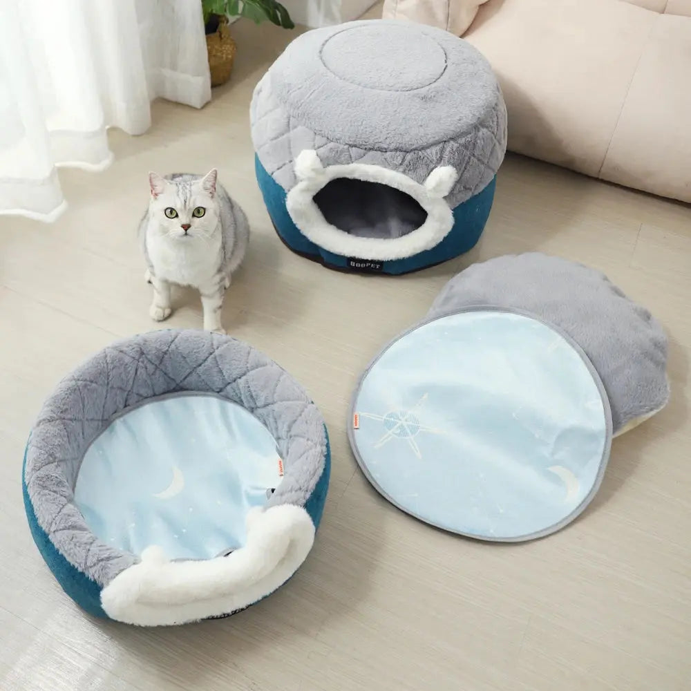 Cat Bed House, Soft Plush Warm Pet Nest with Cushion for Small Dogs & Cats, Cozy Winter Sleeping Mat
