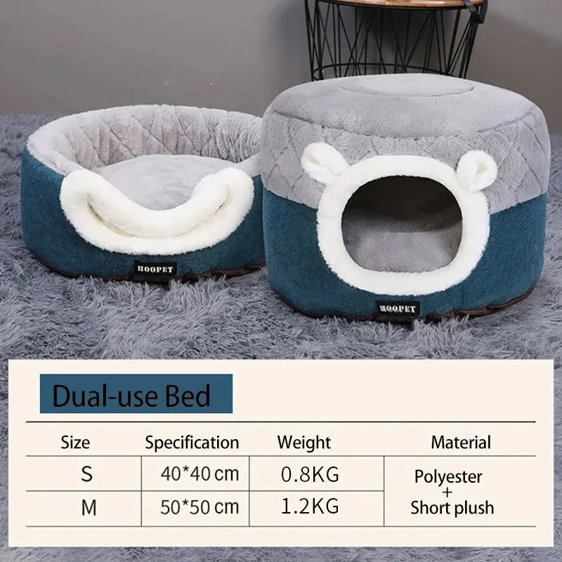 Cat Bed House, Soft Plush Warm Pet Nest with Cushion for Small Dogs & Cats, Cozy Winter Sleeping Mat Blue1 M 50X50X36Cm