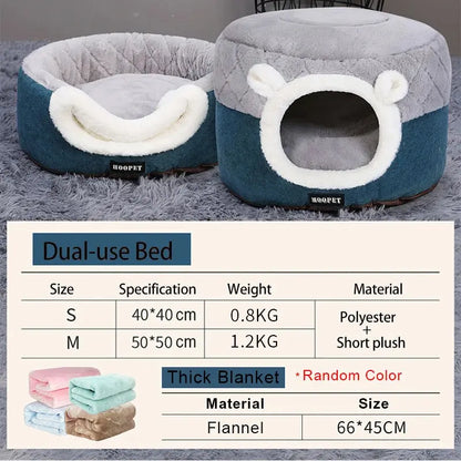Cat Bed House, Soft Plush Warm Pet Nest with Cushion for Small Dogs & Cats, Cozy Winter Sleeping Mat With Thick Blanket M 50X50X36Cm
